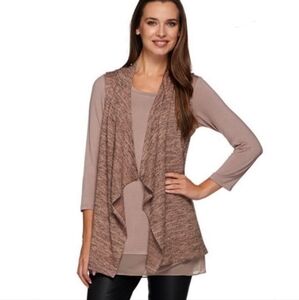 Logo Lori Goldstein Long Sleeve Tee and Waterfall Cardigan Set Women's Size 1X